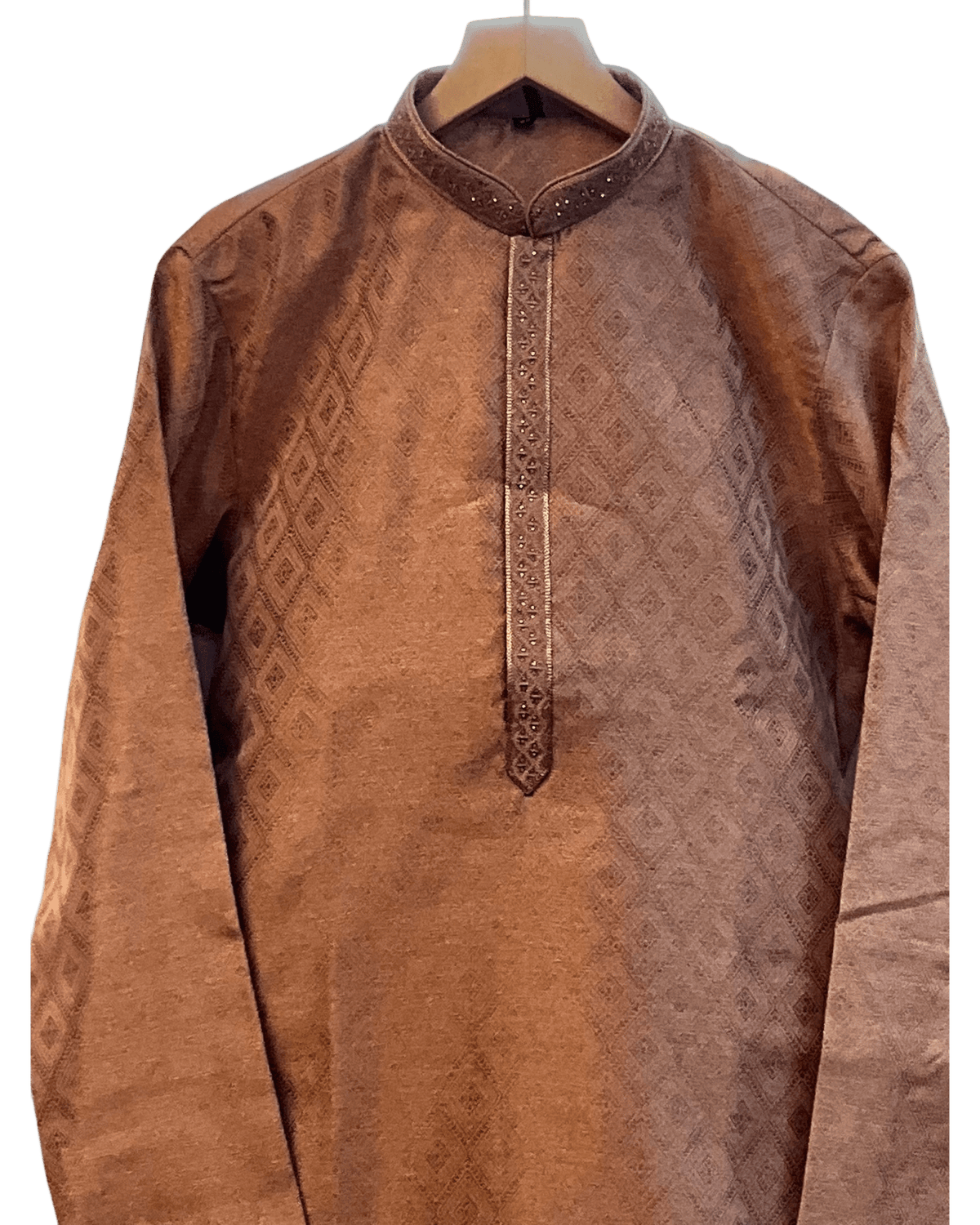 Rose Gold / Copper - Banarasi Handloom Brocade Mens Indian Kurta set with Trousers - UK Stock - Weddings / Walimas , Sangeet, Diwali, Eid, Mehndi / Henna - VEE2509 VR - Prachy Creations