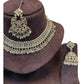 Rose Gold / Crystal - Medium Size Antique Gold Finish Necklace Set with Earrings & Tika Head piece - GGA05 KV 0525 - Prachy Creations