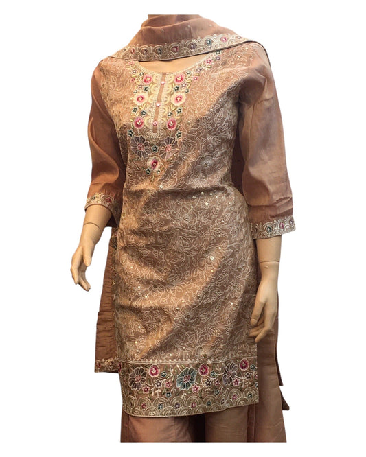 Rose Gold - Ladies Medium Length Top Palazzo Trousers Suit - Size 12 (38") - KTC250149 TK - Prachy Creations