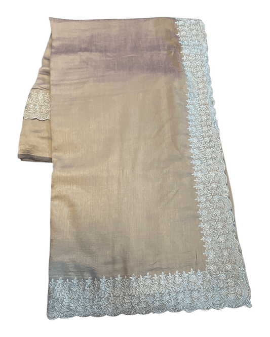 Rose Gold / Light Brown - Fancy Party Saree with Blouse Piece - UK stock - 24hr Dispatch - SP2604 KC - Prachy Creations