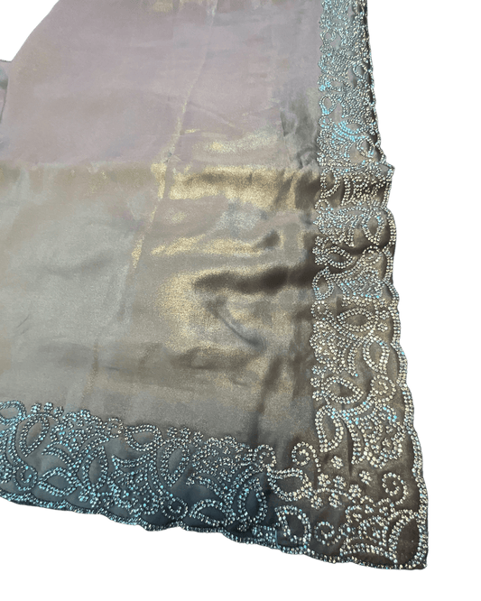 Rose Gold - Saree with Thread / Stone Embroidery and Blouse Piece - UK stock - 24hr Dispatch - SP2621 VC - Prachy Creations