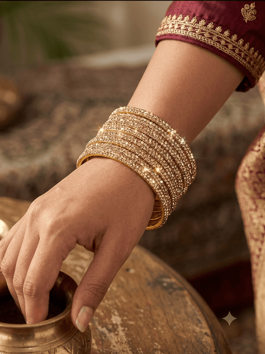 Rose Gold - Set of 8 Stone Bangles - M to XXL - HAN2601 07Ka26 - Prachy Creations