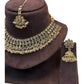 Rose / Neutral / Crystal - Large Size Antique Gold Finish Necklace Set with Earrings & Tika Head piece - PRI1787 KY 0525 - Prachy Creations