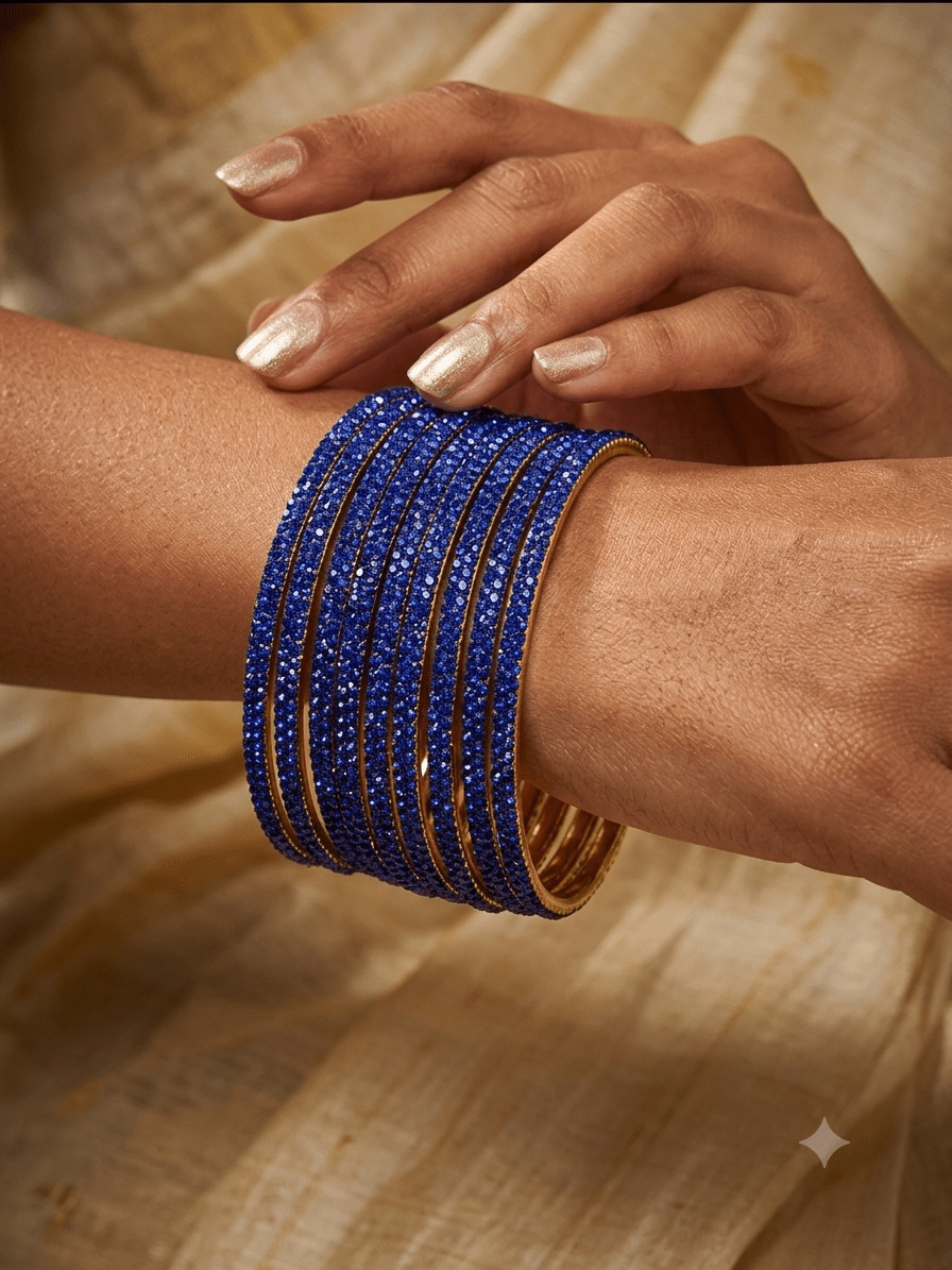 Royal Blue - Set of 8 Stone Bangles - M to XXL - HAN2601 07Ka26 - Prachy Creations