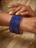Royal Blue - Set of 8 Stone Bangles - M to XXL - HAN2601 07Ka26 - Prachy Creations
