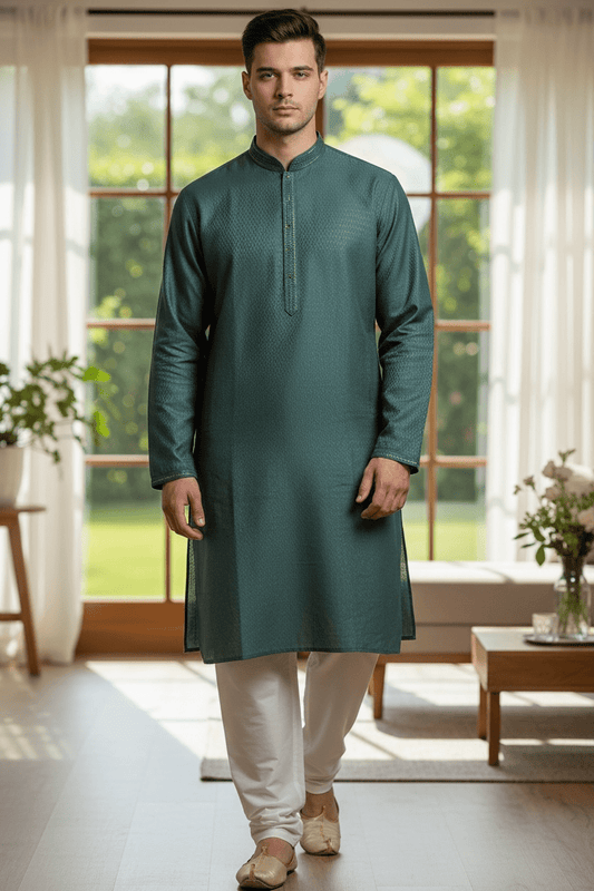 Sage Green - Banarasi Handloom Brocade Mens Indian Kurta set - UK Stock - Weddings / Walimas , Sangeet, Diwali, Eid, Mehndi / Henna - VEE2533 KC - Prachy Creations