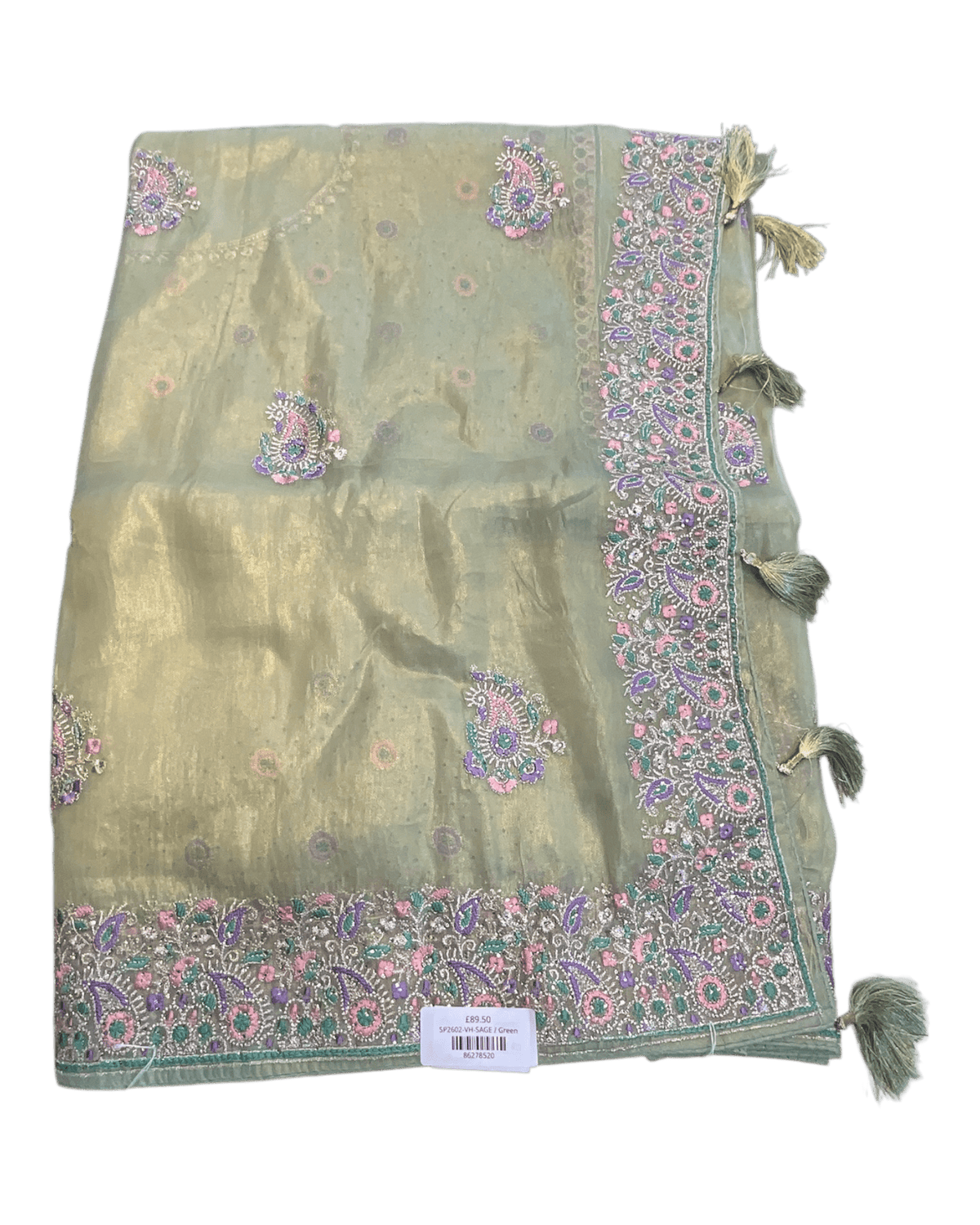 Sage Green - Fancy Party Saree with Blouse Piece - UK stock - 24hr Dispatch - SP2602 VH - Prachy Creations