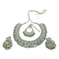 Sage Green - Large Size Silver Finish Necklace Set with Earrings & Tika (Head Piece) - UK Stock - GGA17 08KK25 - Prachy Creations