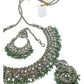 Sage Green - Large Size Silver Finish Necklace Set with Earrings & Tika (Head Piece) - UK Stock - GGA17 08KK25 - Prachy Creations