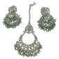 Sage Green - Large Size Silver Finish Necklace Set with Earrings & Tika (Head Piece) - UK Stock - GGA17 08KK25 - Prachy Creations