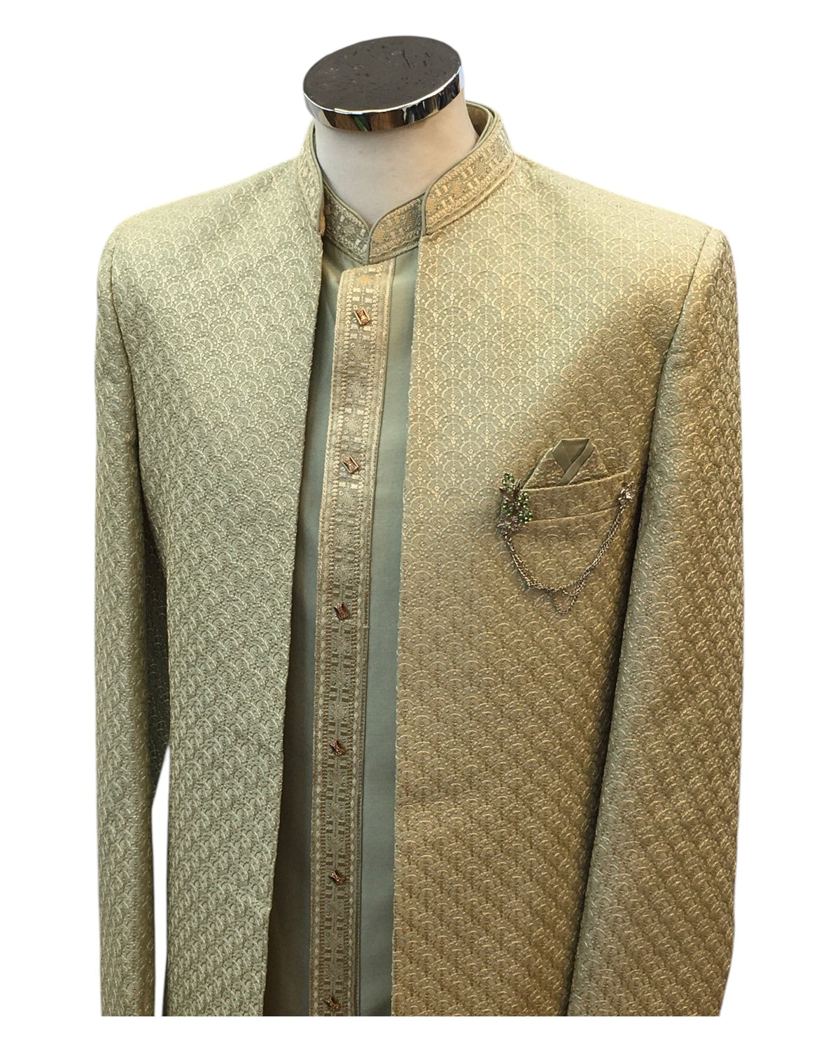 Sage Green - PREMIUM Mens Knee Length Jacket with Long Waistcoat - Fantastic Fit - KCS6101 02CY25 - Prachy Creations