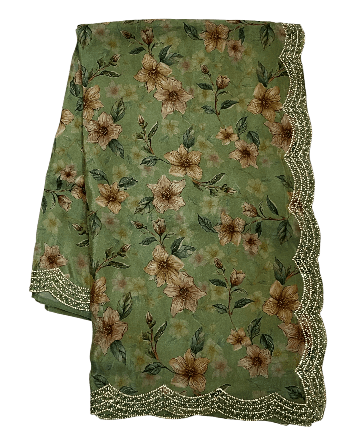Sage Green - Printed Crepe Silky Saree with Blouse Piece - UK stock - 24hr Dispatch - RS2527 TJ - Prachy Creations