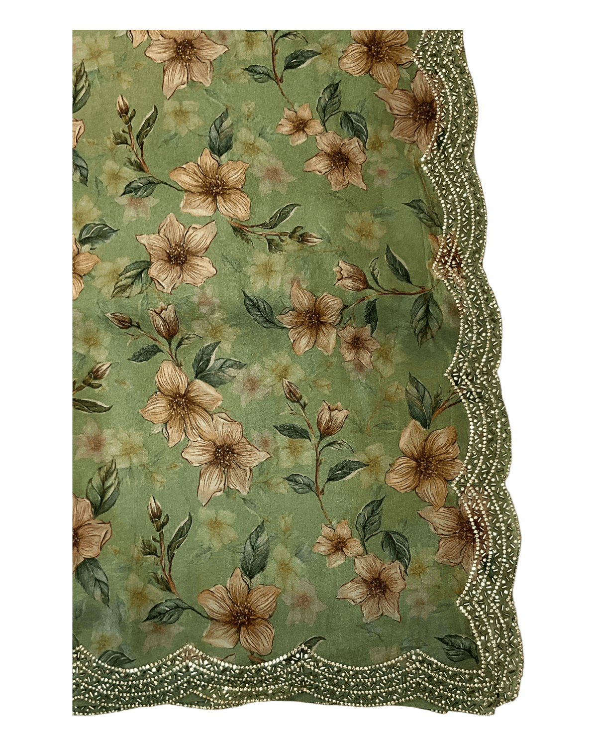 Sage Green - Printed Crepe Silky Saree with Blouse Piece - UK stock - 24hr Dispatch - RS2527 TJ - Prachy Creations