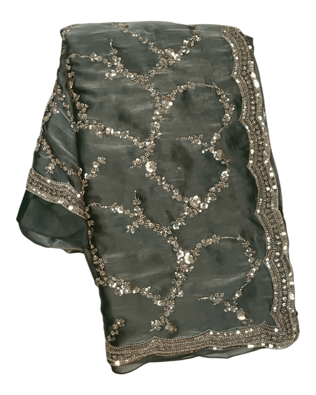 Sage Green - Rich Bridal Saree with Allover Embroidery and Blouse Piece - UK stock - 24hr Dispatch - RS2518 AJ - Prachy Creations