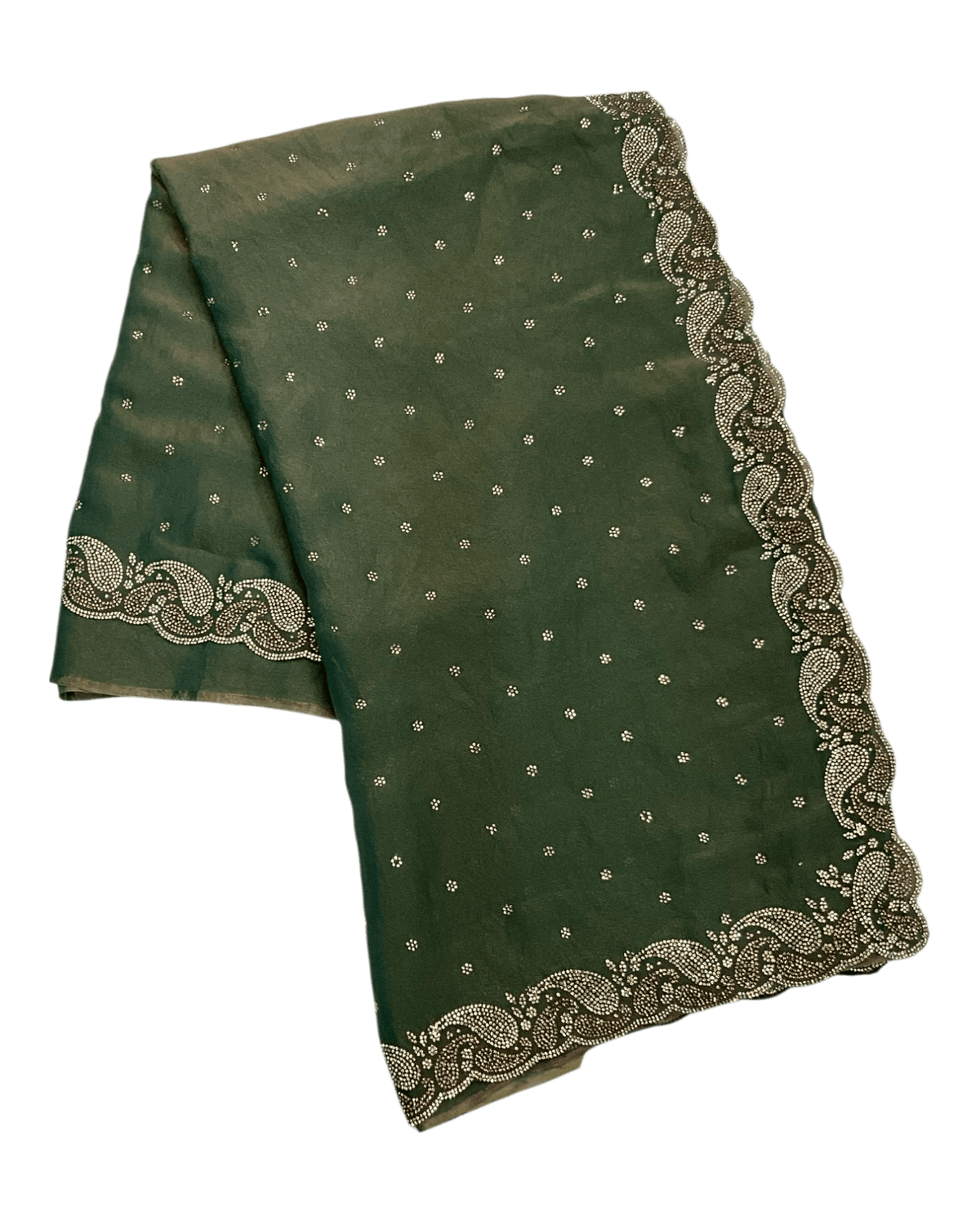 Sage Green - Rich Saree with Stone Work Border and Blouse Piece - UK stock - 24hr Dispatch - RS2532 TC - Prachy Creations