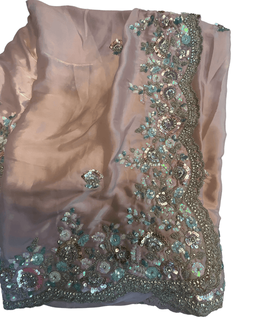 Sale! Baby Pink - Pastel Sequins Silky Saree with Blouse Piece - MF3801 JJ 0824 - Prachy Creations