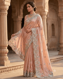 Sale! Baby Pink - Pastel Sequins Silky Saree with Blouse Piece - MF3801 JJ 0824 - Prachy Creations