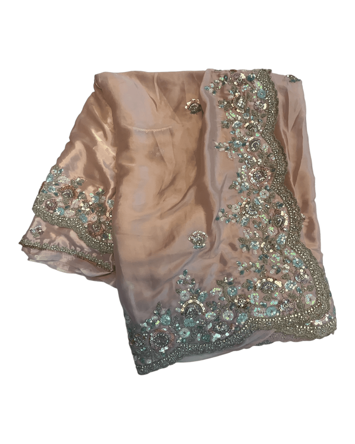 Sale! Baby Pink - Pastel Sequins Silky Saree with Blouse Piece - MF3801 JJ 0824 - Prachy Creations