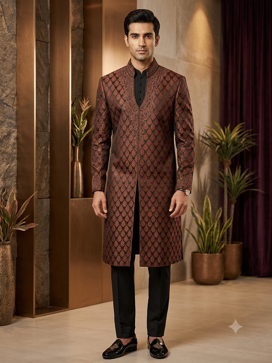 SALE ! Black / Maroon - Mens Sherwani / Indo-Western - Fantastic Value - SW9207 03RC10 - Prachy Creations