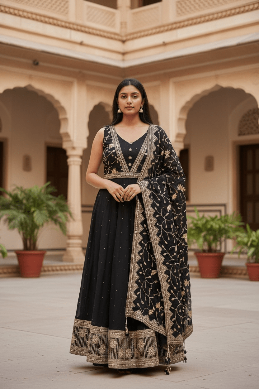 Sale! Black - Ready Made Lehenga Set - Size 16 - 42" (Loosen up to 14) ) UK Stock - 24h Dispatch - KTC241210 TJ 1224 - Prachy Creations