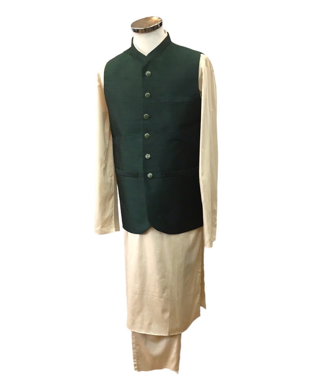 SALE! Bottle Green - Handloom Dupion Silk Mens Waistcoat - DL2304 KKp1023 - Prachy Creations