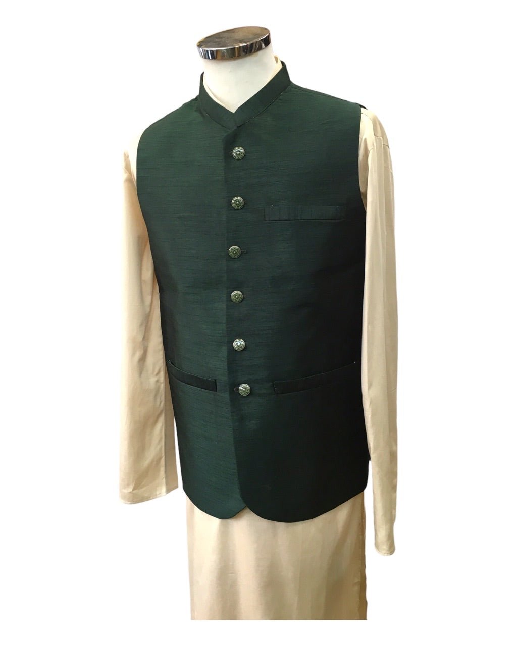SALE! Bottle Green - Handloom Dupion Silk Mens Waistcoat - DL2304 KKp1023 - Prachy Creations