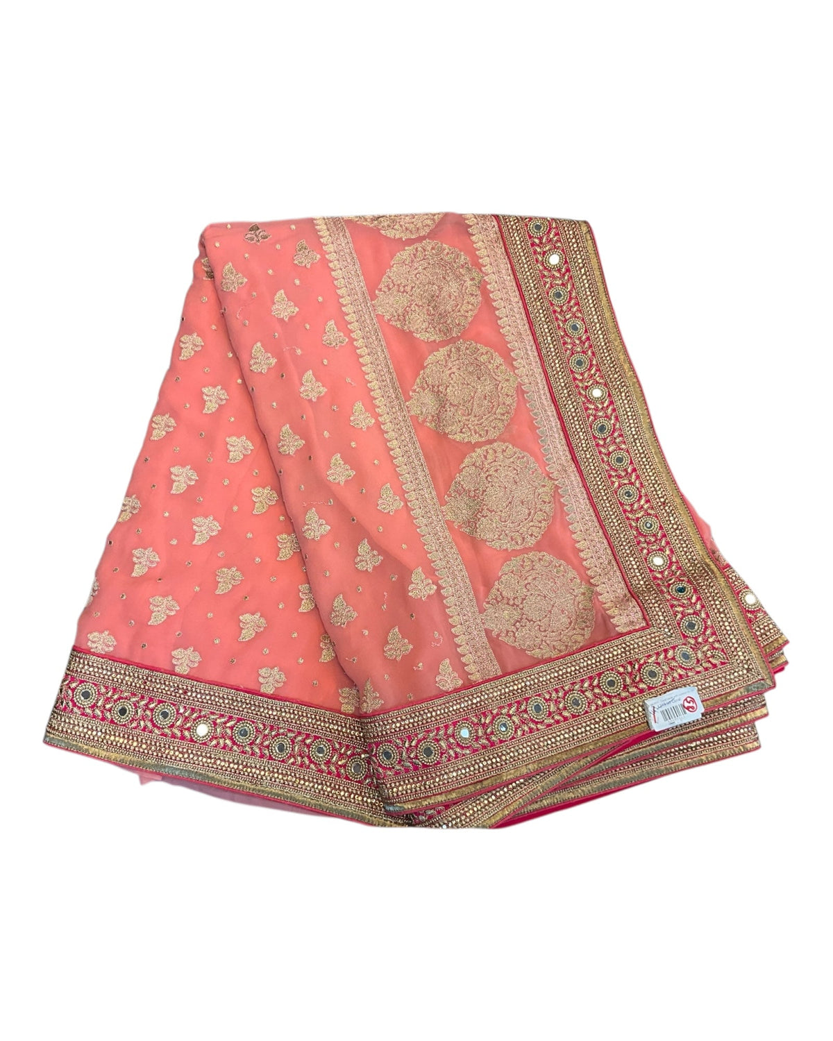SALE - Coral saree with contrast border , Bollywood, Weddings - SEP5716 04CP17 - Prachy Creations