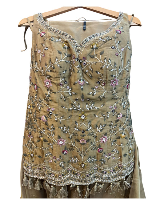 SALE! Golden Yellow - Designer Ladies Medium Top Palazzo Trousers Suit - Size 12 (38") - VMK AQUA AP - Prachy Creations