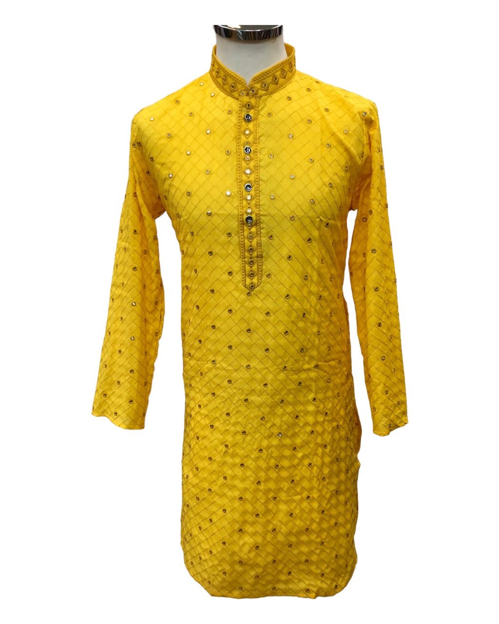 SALE! Haldi Yellow - Linen Mirror Work Mens Kurta Set - Sangeet Mehendi Haldi - NY2303 KT 1123 - Prachy Creations