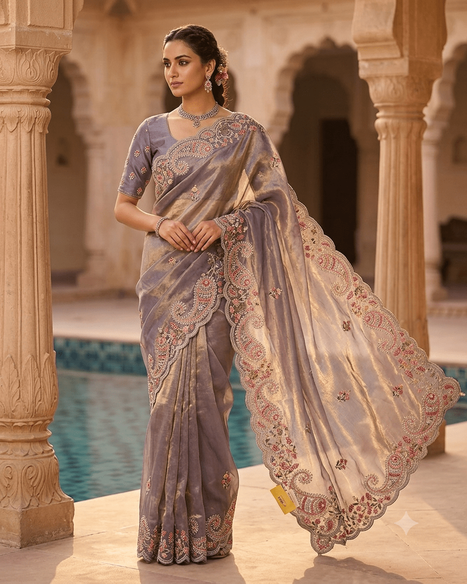 Sale! Lilac - Pastel Silky Saree with Blouse Piece - MF3793 TP 0824 - Prachy Creations