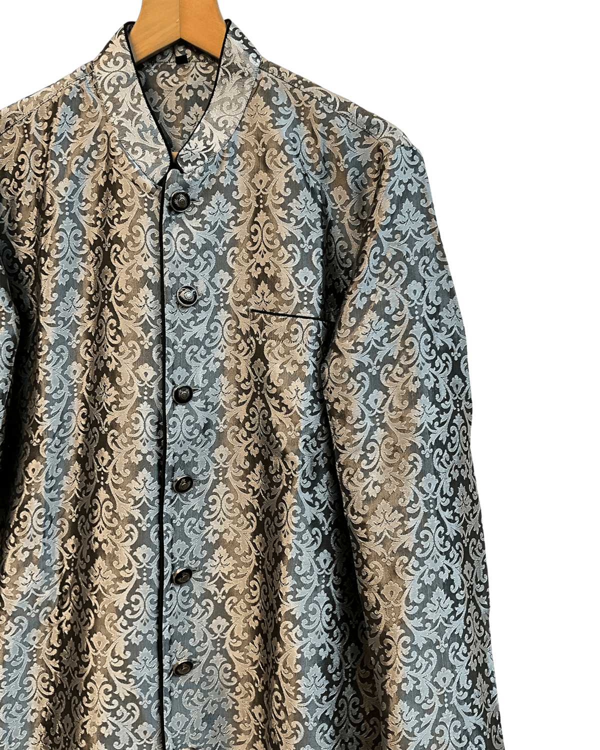 Sale! Mens Indian Light Sherwani set in Black / Silver Brocade for weddings, Bollywood Party -  Prachy Creations