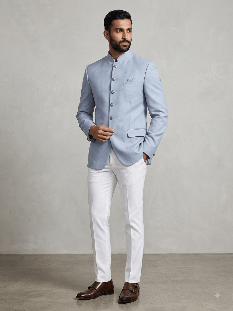 SALE! Mens Light Grey BandhGala / Prince / Chinese Collar Jacket - Fantastic Fit - CS2202 JP 0822 - Prachy Creations