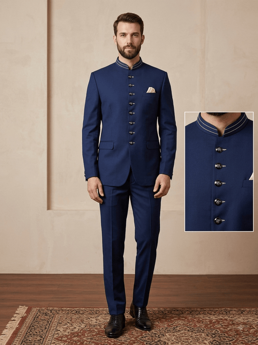 SALE! Navy Blue - Mens BandhGala / Prince / Chinese Collar Open Jacket - Fantastic Fit - PC2611 - Prachy Creations