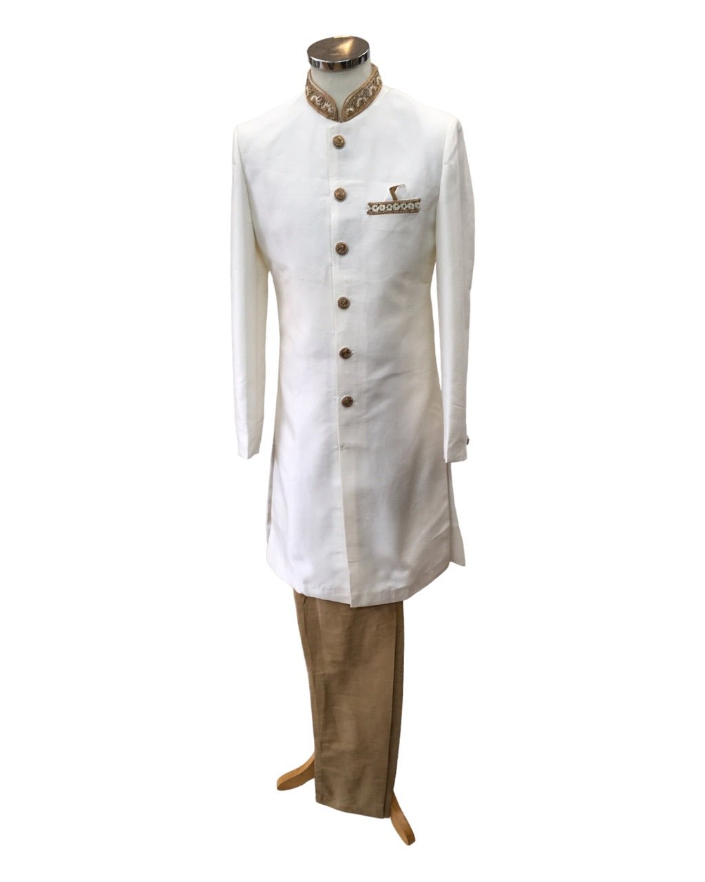 SALE ! Off White / Cream - Raw Silky Sherwani with Hand Embroidery - YD2304 RV 0523 - Prachy Creations