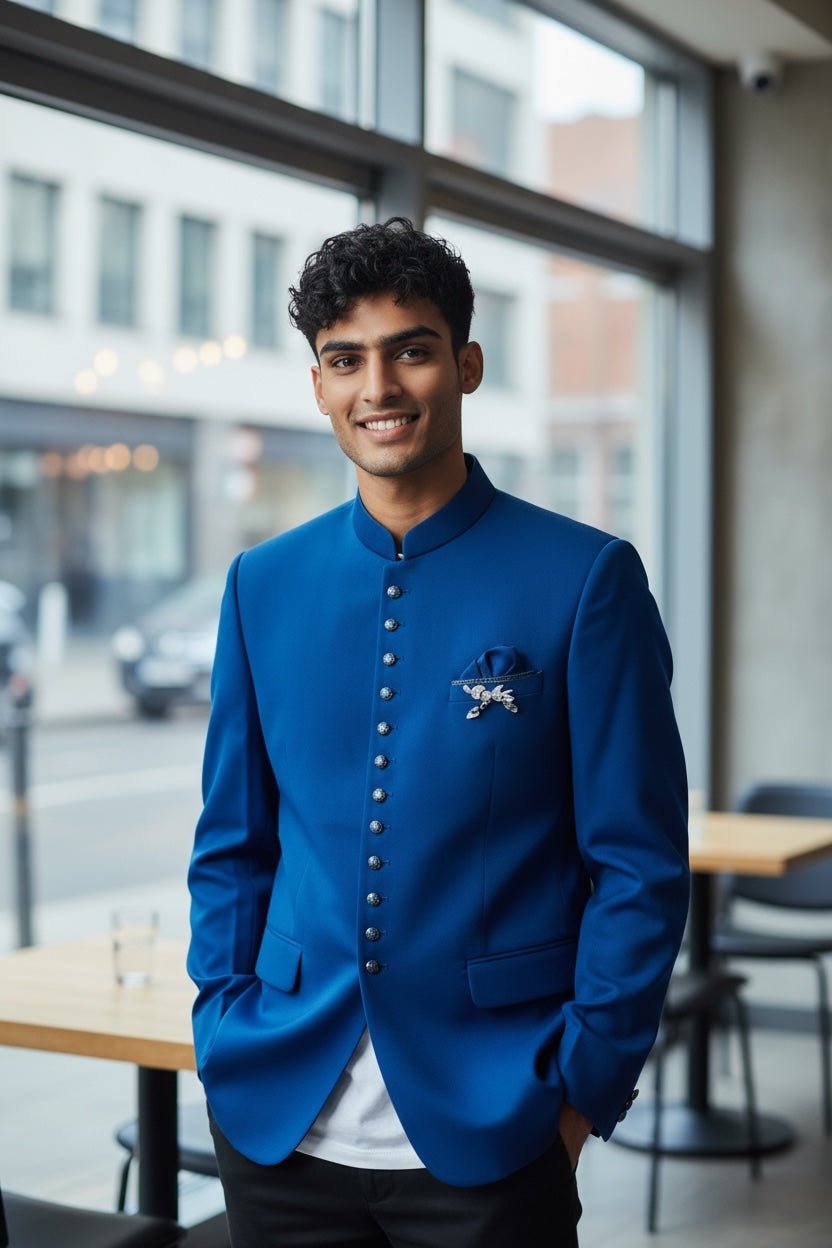 SALE! Petrol Blue - PREMIUM Slim Fit Mens BandhGala / Prince / Chinese Collar Jacket - Fantastic Fit - CS2512 09TY25 - Prachy Creations