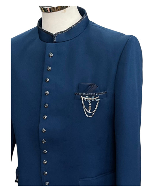 SALE! Petrol Blue - PREMIUM Slim Fit Mens BandhGala / Prince / Chinese Collar Jacket - Fantastic Fit - CS2512 09TY25 - Prachy Creations