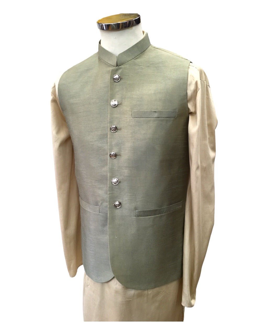 SALE ! Pista Green - Handloom Dupion Silk Mens Waistcoat - DL2302 KKp1023 - Prachy Creations