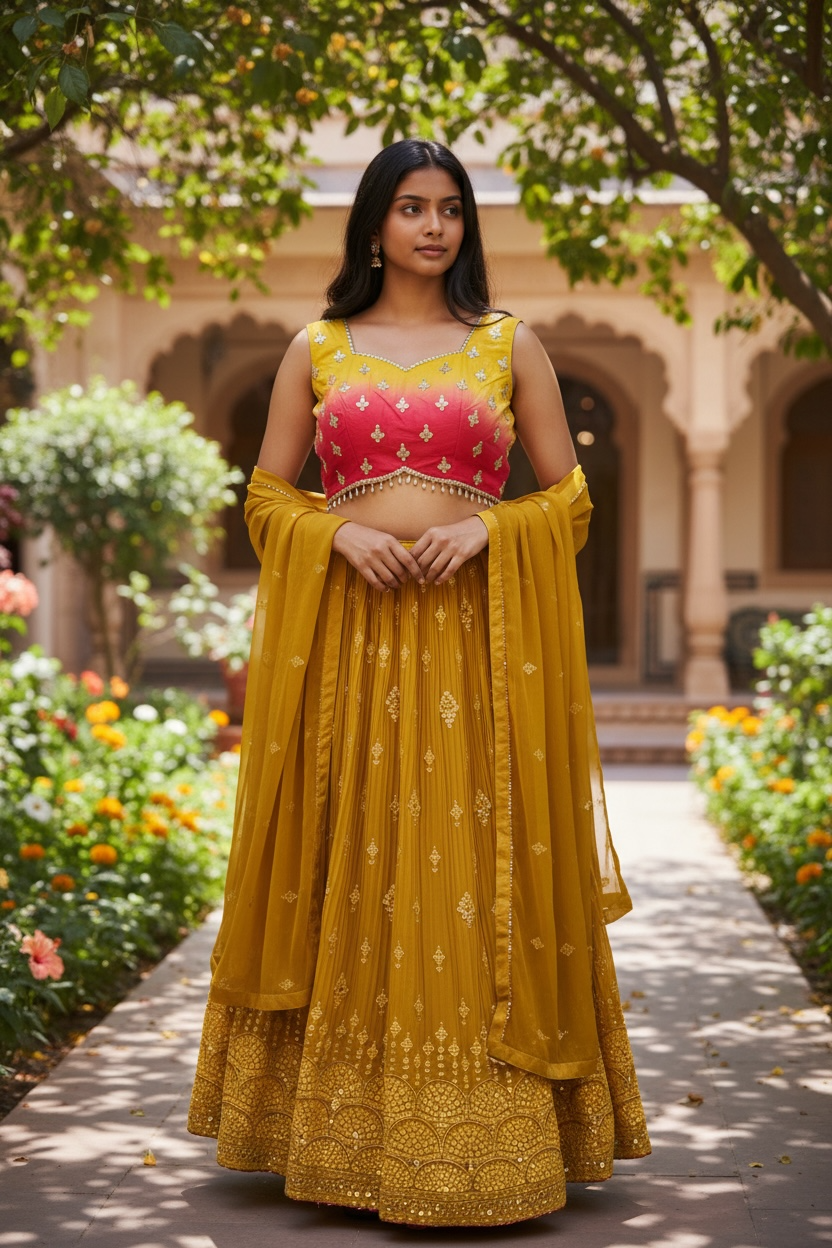 SALE! SALE! Yellow Ready Made Lehnga Set - Haldi / Mehndi / Weddings - UK Stock - 24h Dispatch - PC2601 XX - Prachy Creations
