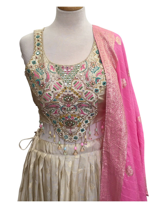 SALE ! Size 14 / 40" Bust - Cream - Ready Made Lehenga Set - UK Stock - 24h Dispatch - KTC2501 57 TV - Prachy Creations
