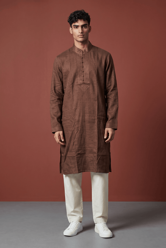 SALE! Size 42" - Brown - Mens Cotton Kurta Top only, Knee Length - SALE2606 - Prachy Creations