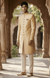 SALE ! Size 48" - Mens Ivory Gold Sherwani set - Draw Stringed Trousers - Weddings - VFEW859JY - Prachy Creations