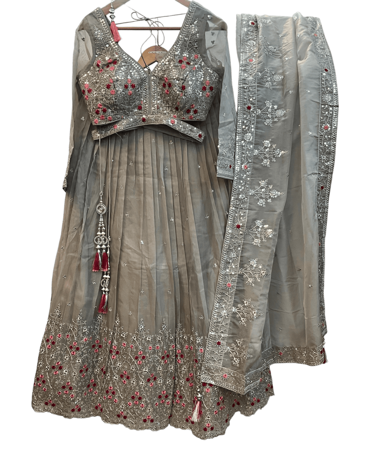 SALE ! Size UK 12 (38") Light Grey - Lehenga Set - Mehndi / Sangeet / Bridesmaids / Weddings / Garba - UK Stock - 24h Dispatch - OC42076 PA26 - Prachy Creations