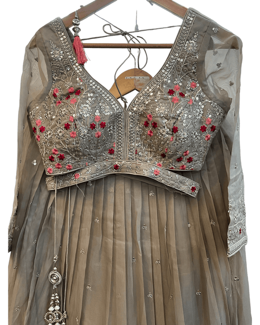 SALE ! Size UK 12 (38") Light Grey - Lehenga Set - Mehndi / Sangeet / Bridesmaids / Weddings / Garba - UK Stock - 24h Dispatch - OC42076 PA26 - Prachy Creations