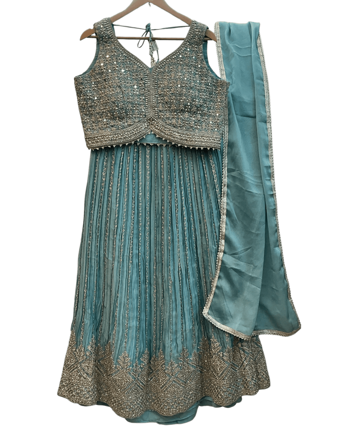 SALE ! Size UK 16 (42") Light Blue Pastel - Lehenga Set - Mehndi / Sangeet / Bridesmaids / Weddings / Garba - UK Stock - 24h Dispatch - KTC250627 TK26 - Prachy Creations