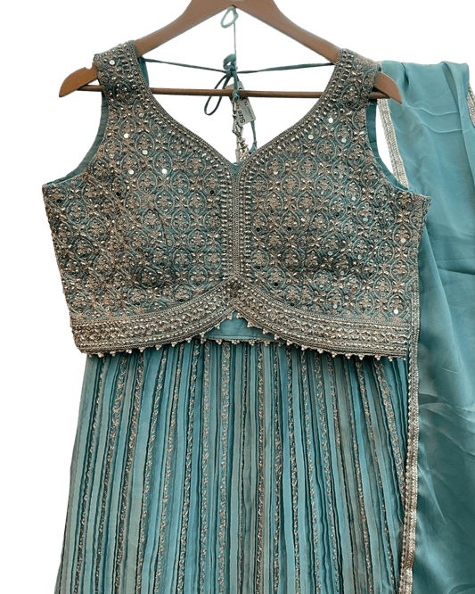 SALE ! Size UK 16 (42") Light Blue Pastel - Lehenga Set - Mehndi / Sangeet / Bridesmaids / Weddings / Garba - UK Stock - 24h Dispatch - KTC250627 TK26 - Prachy Creations