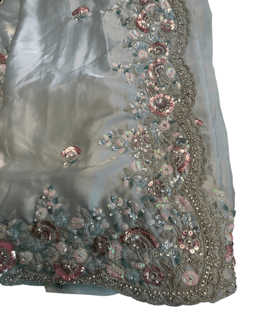 SALE! Sky Blue - Pastel Sequins Silky Saree with Blouse Piece - MF3801 JJ 0824 - Prachy Creations