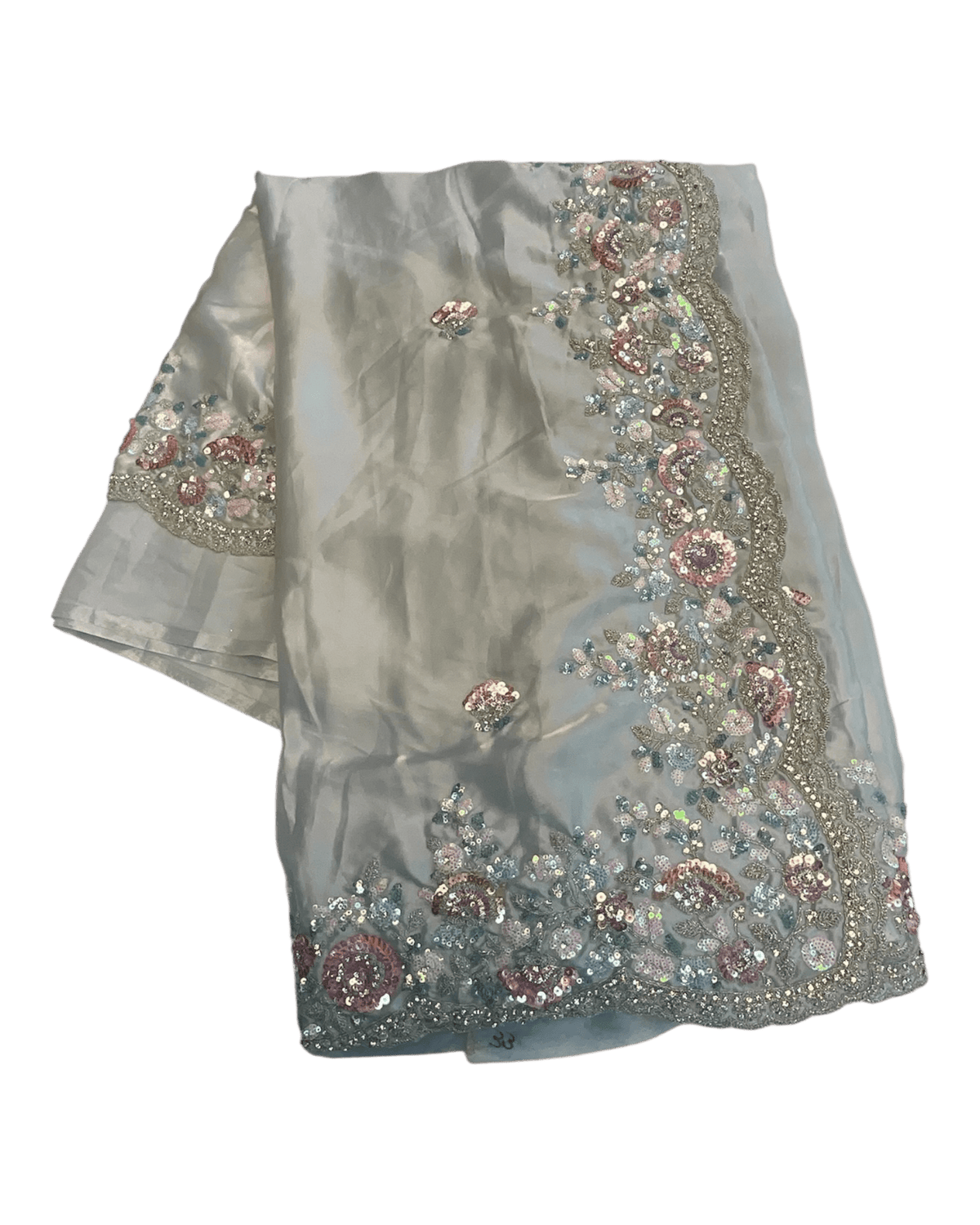 SALE! Sky Blue - Pastel Sequins Silky Saree with Blouse Piece - MF3801 JJ 0824 - Prachy Creations