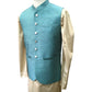 SALE! Turquoise Blue - Handloom Dupion Silk Mens Waistcoat - DL2303 KKp1023 - Prachy Creations