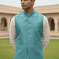 SALE! Turquoise Blue - Handloom Dupion Silk Mens Waistcoat - DL2303 KKp1023 - Prachy Creations