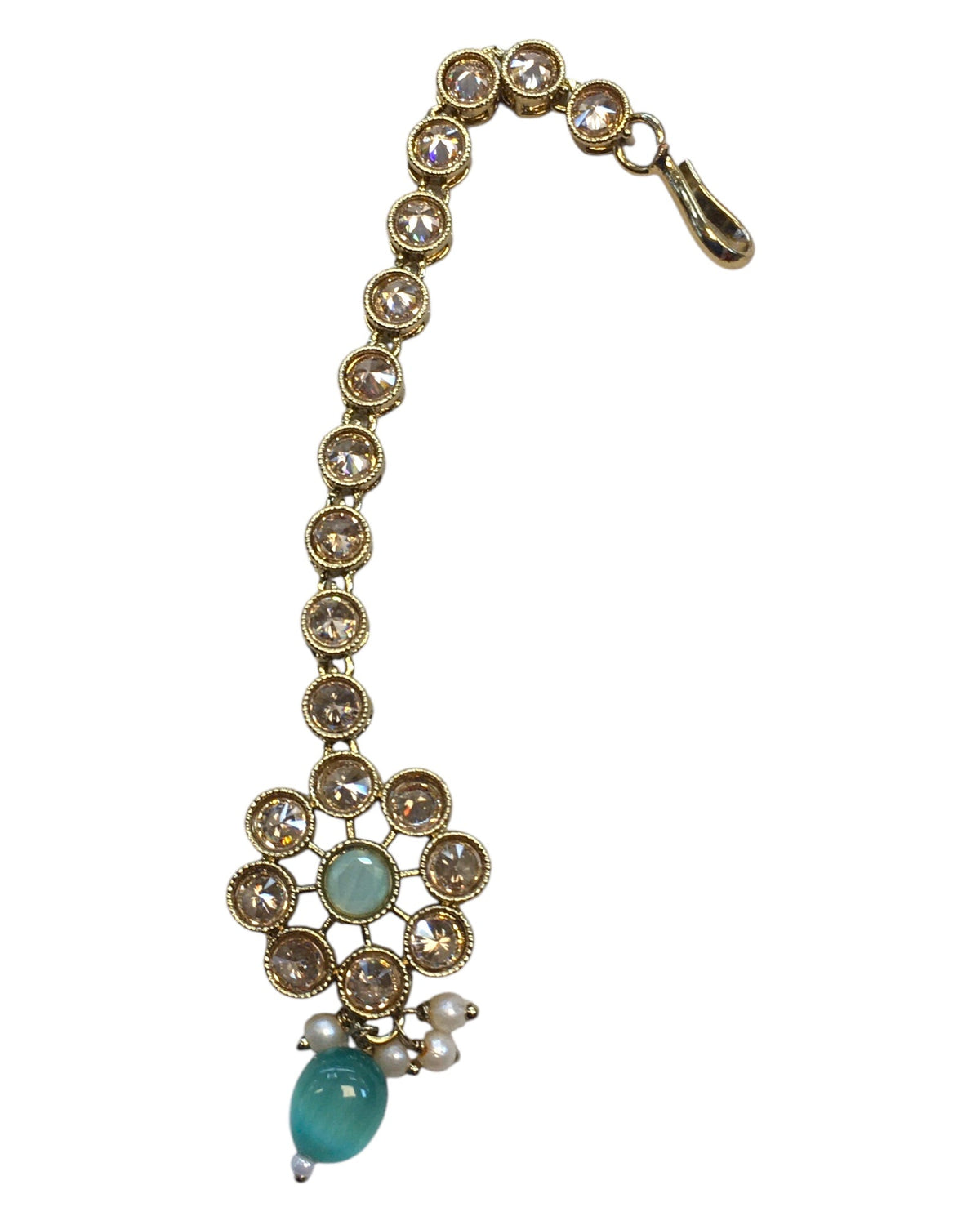 Sea Green - Antique Gold Finish Medium Size Tika Head Piece - Indian Ladies Fashion Jewellery - AE2432 11Vp24 - Prachy Creations